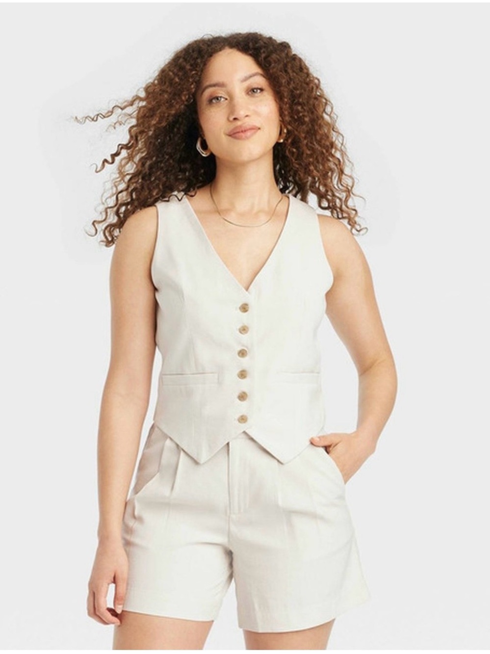 a new day Cream Button-Front Vest and Matching Shorts
